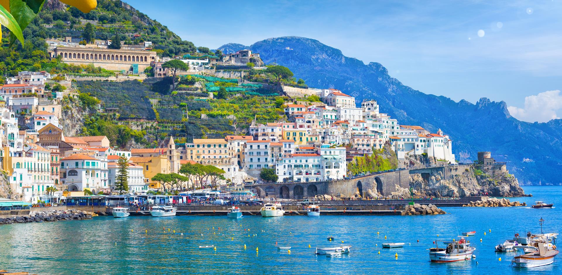 Houses and ocean in Amalfi Coast, Italy