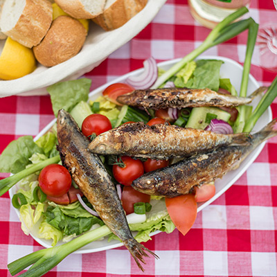 Ken's simple grilled sardines with allotment salad