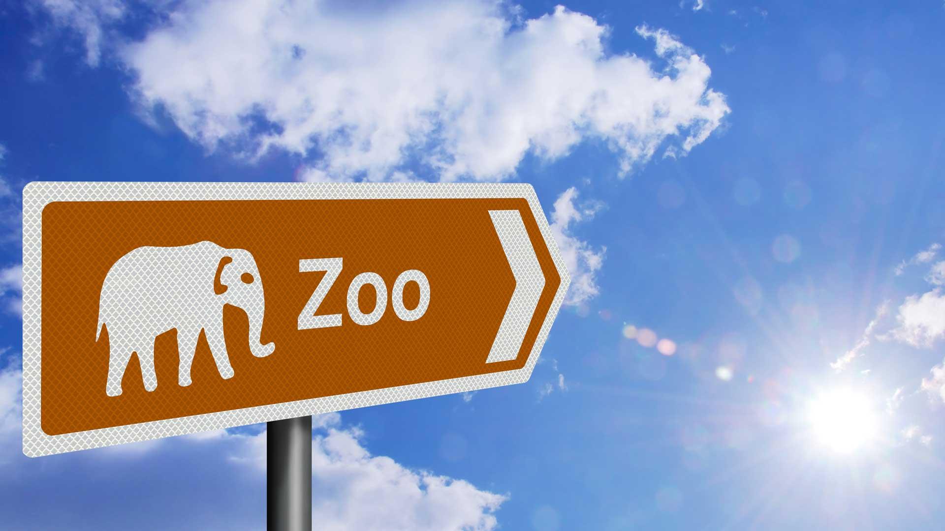 A stock image of a sign directing to a zoo