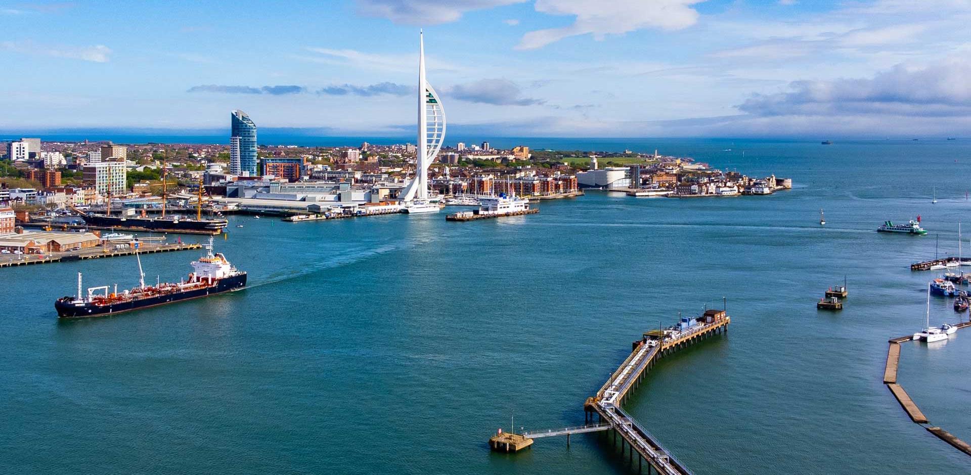 Aerial view of Portsmouth's coast
